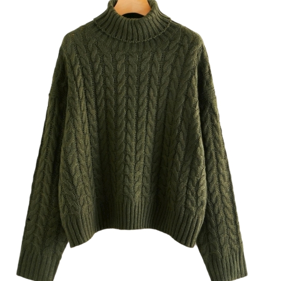 Shein - cableknit, turtleneck sweater - green - Picture 1 of 7